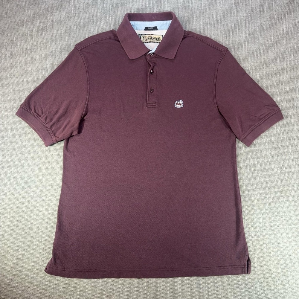 Billabong Polo Shirt Mens Large Burgundy Slim Fit Logo Short Sleeve Casual